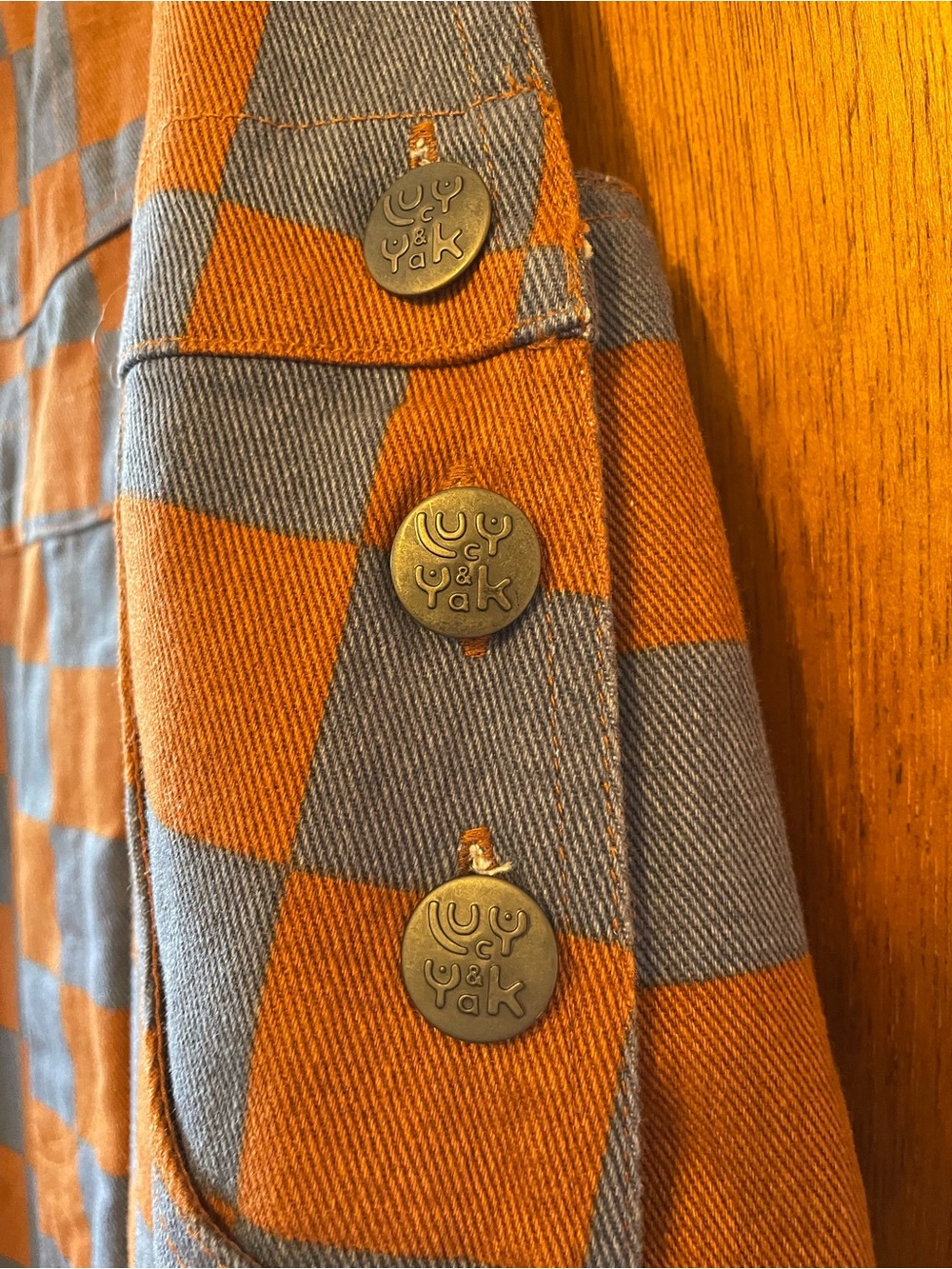 Lucy & Yak Checkerboard Tie-Strap Overalls - Blue & Brown - Picture 5 of 8